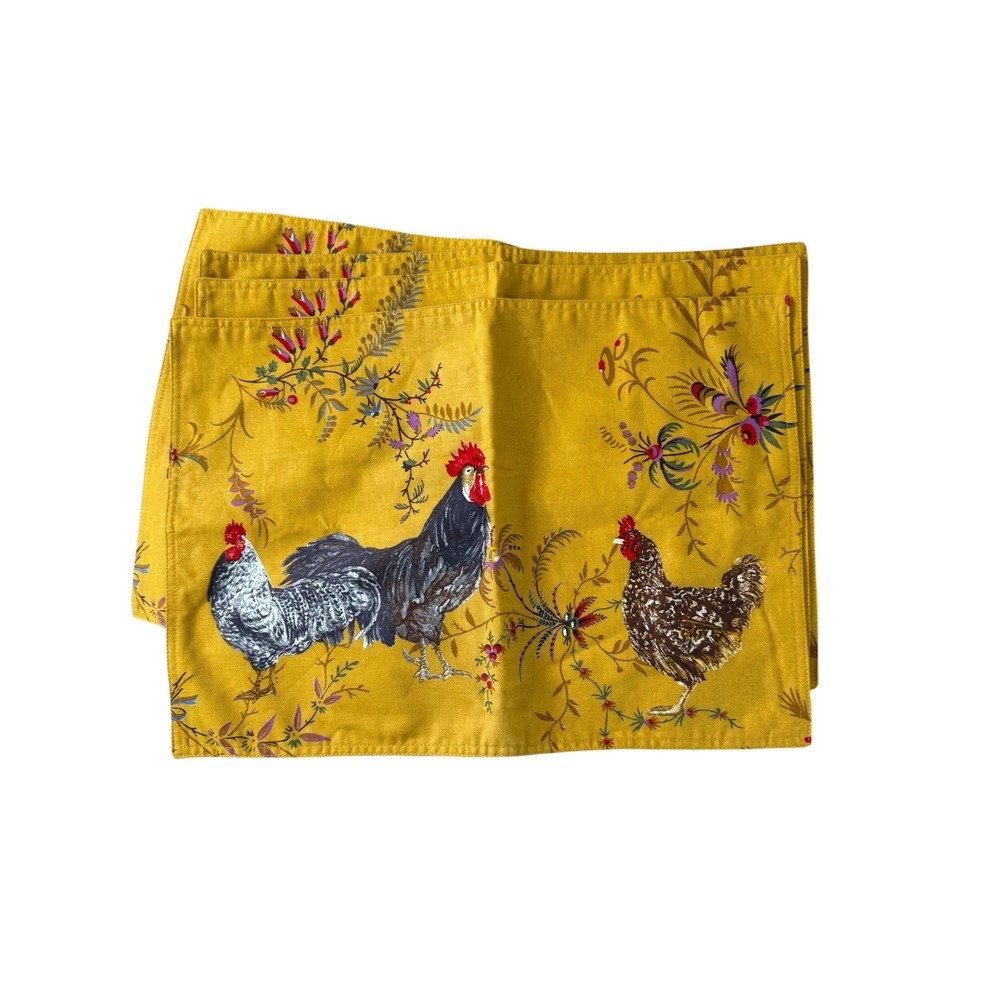 Williams Sonoma Marc Lacaze Farm Rooster Placemats (4) 20x14 NWOT Country Chic